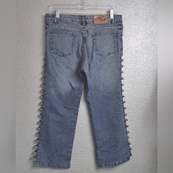 Platinum Plush Cropped Jeans With Open Side Rhinestones Size 11 - Picture 5 of 9